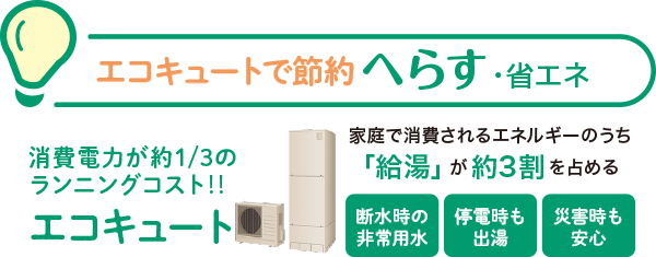 へらす省エネ　消費電力が約1/3のランニングコスト!! エコキュート